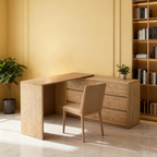 Modern Minimalist Solid Ash Wood Modular Desk With 6-Drawer Storage Cabinet For Home Office & Bedroom Lumendat