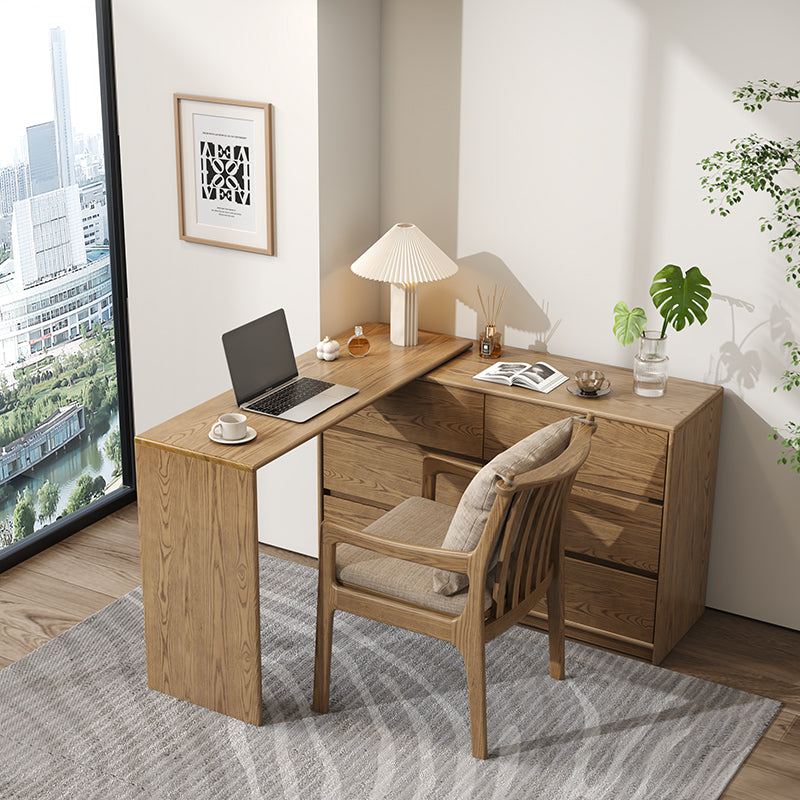 Modern Minimalist Solid Ash Wood Modular Desk With 6-Drawer Storage Cabinet For Home Office & Bedroom Lumendat