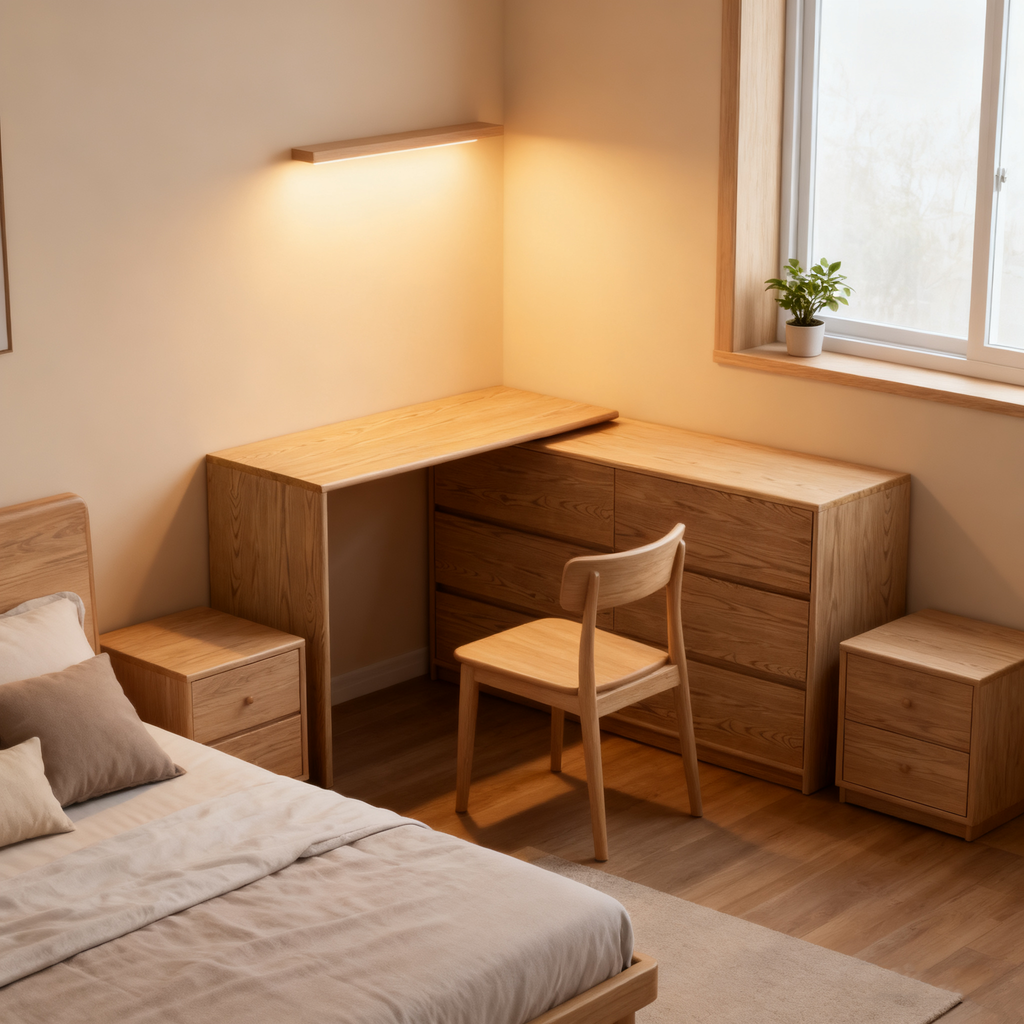 Modern Minimalist Solid Ash Wood Modular Desk With 6-Drawer Storage Cabinet For Home Office & Bedroom Lumendat