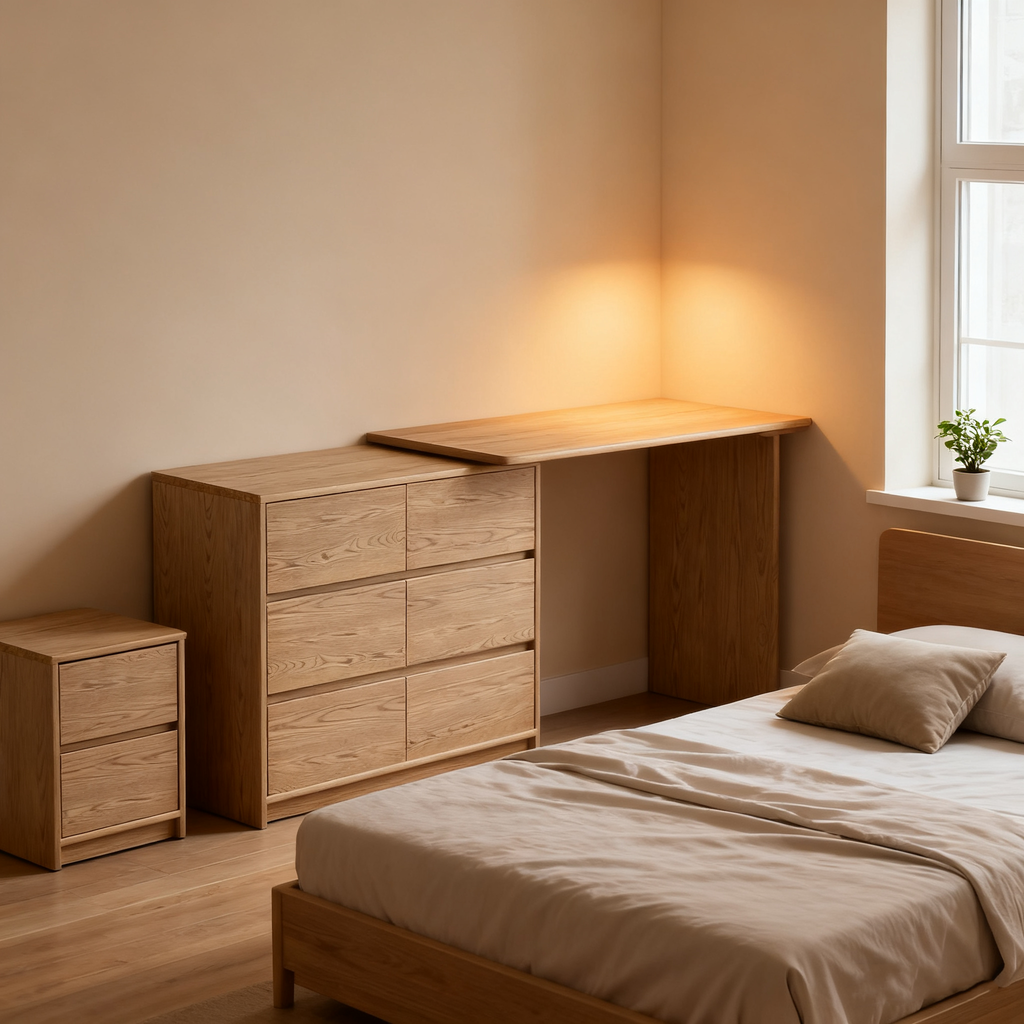 Modern Minimalist Solid Ash Wood Modular Desk With 6-Drawer Storage Cabinet For Home Office & Bedroom Lumendat