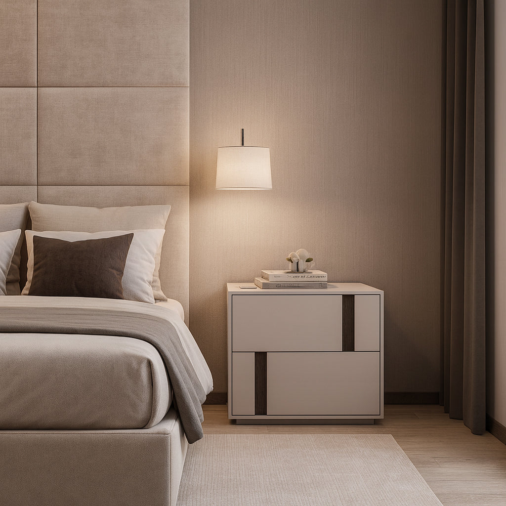 Modern Minimalist Rectangular Nightstand With 2 Drawers E1 MDF Featuring Smooth-Sliding Rails For Bedroom Lumendat