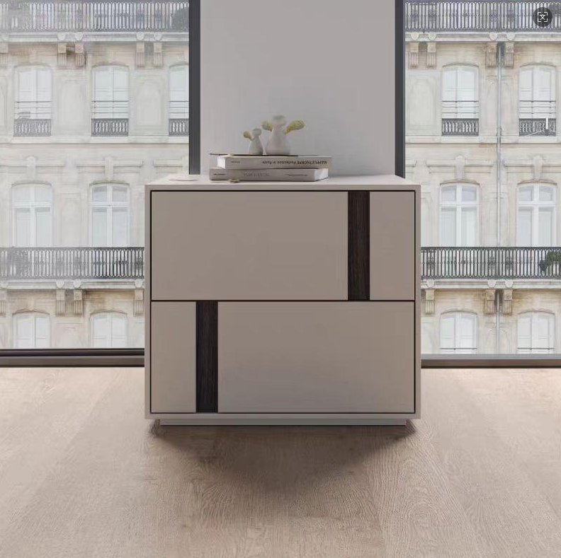 Modern Minimalist Rectangular Nightstand With 2 Drawers E1 MDF Featuring Smooth-Sliding Rails For Bedroom Lumendat
