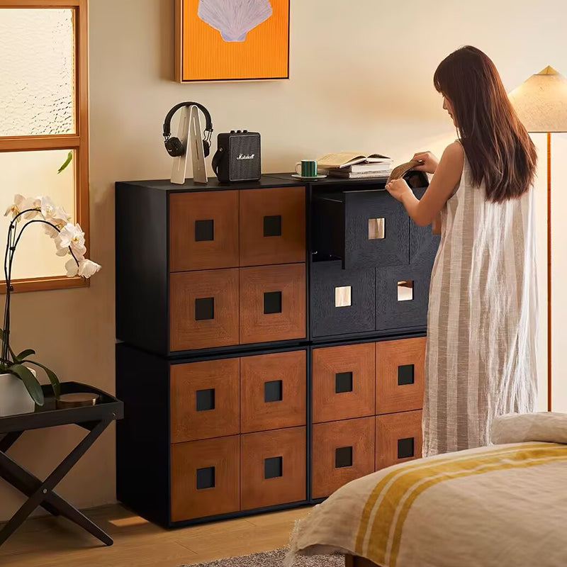 Contemporary Retro Solid Wood Plywood Storage Cabinet With 2 Drawers - Smooth Slides & Compact Design For Living Room & Bedroom Lumendat