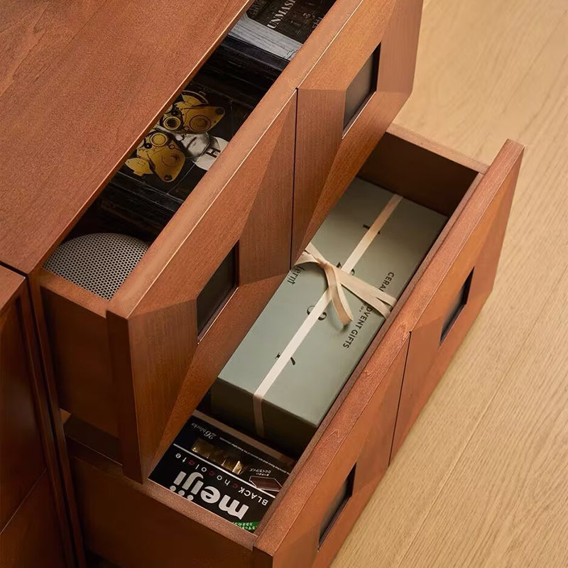 Contemporary Retro Solid Wood Plywood Storage Cabinet With 2 Drawers - Smooth Slides & Compact Design For Living Room & Bedroom Lumendat