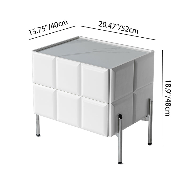 Modern Minimalist Rectangular Nightstand With Dual Drawers Slate Stone Top Plywood Body Stainless Steel Legs For Bedroom Lumendat