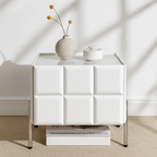 Modern Minimalist Rectangular Nightstand With Dual Drawers Slate Stone Top Plywood Body Stainless Steel Legs For Bedroom Lumendat