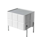 Modern Minimalist Rectangular Nightstand With Dual Drawers Slate Stone Top Plywood Body Stainless Steel Legs For Bedroom Lumendat