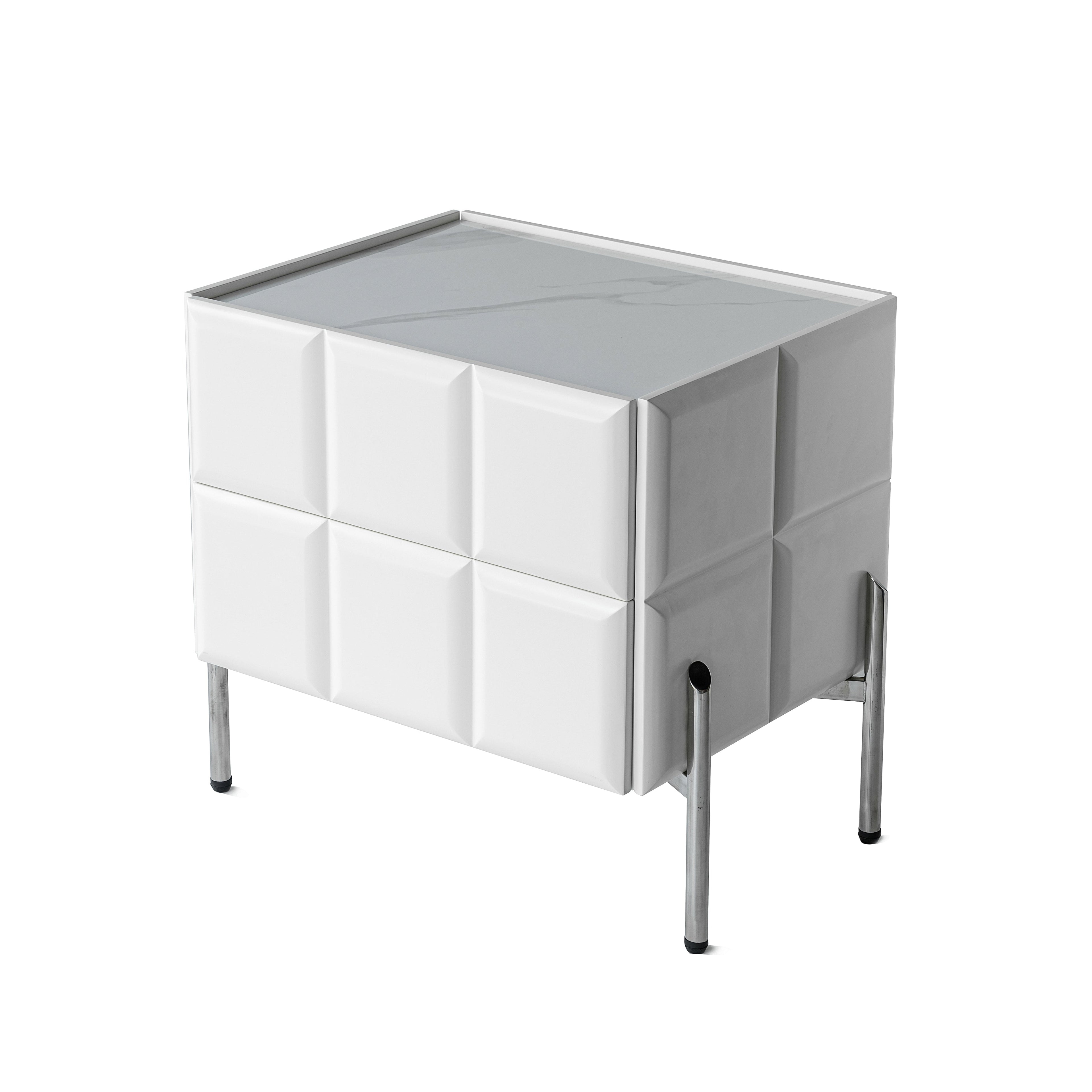 Modern Minimalist Rectangular Nightstand With Dual Drawers Slate Stone Top Plywood Body Stainless Steel Legs For Bedroom Lumendat
