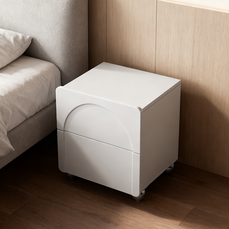 Modern Minimalist Rectangular Nightstand With 2 Drawers E1 Eco-Friendly MDF Rounded Corners & Plastic Base For Bedroom Lumendat