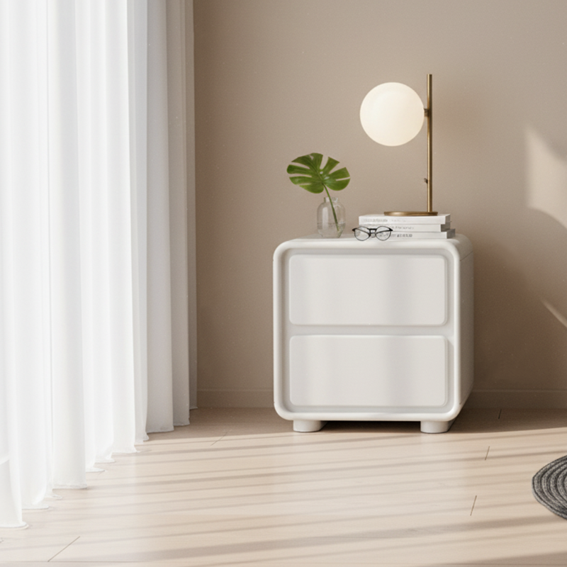 Modern Minimalist Rectangular Nightstand With 2 Drawers E1 Eco-Friendly MDF Smooth Slides Rounded Corners For Bedroom Storage Lumendat
