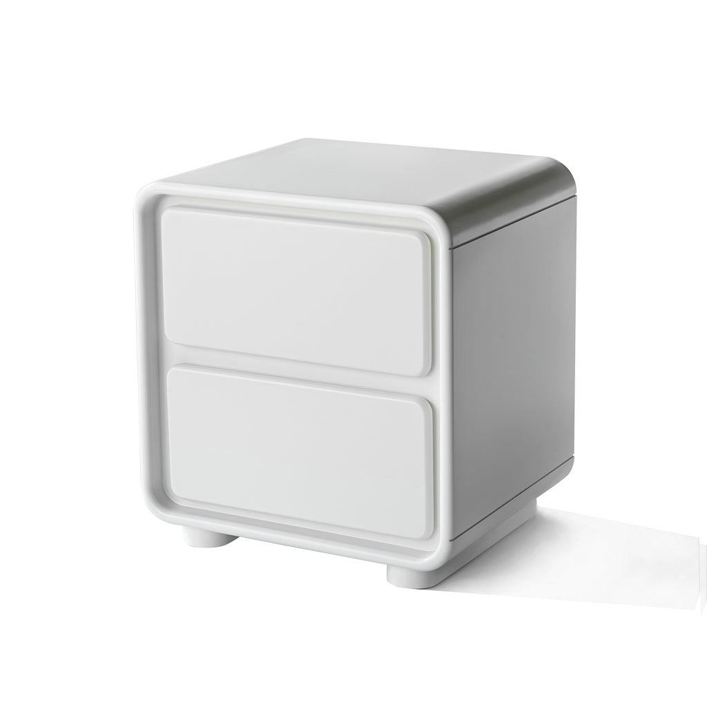 Modern Minimalist Rectangular Nightstand With 2 Drawers E1 Eco-Friendly MDF Smooth Slides Rounded Corners For Bedroom Storage Lumendat
