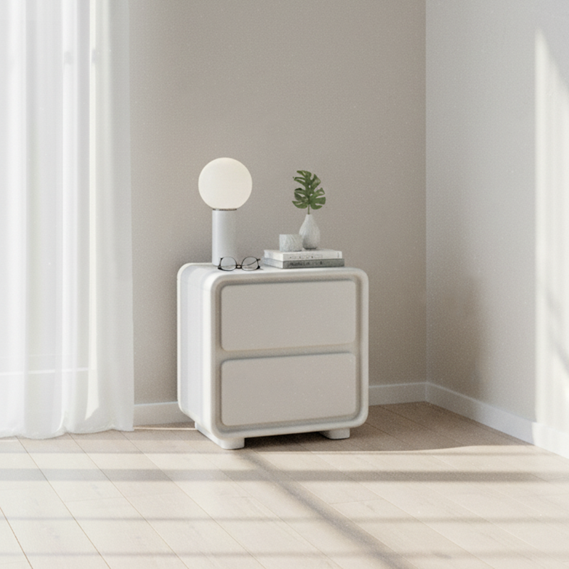 Modern Minimalist Rectangular Nightstand With 2 Drawers E1 Eco-Friendly MDF Smooth Slides Rounded Corners For Bedroom Storage Lumendat