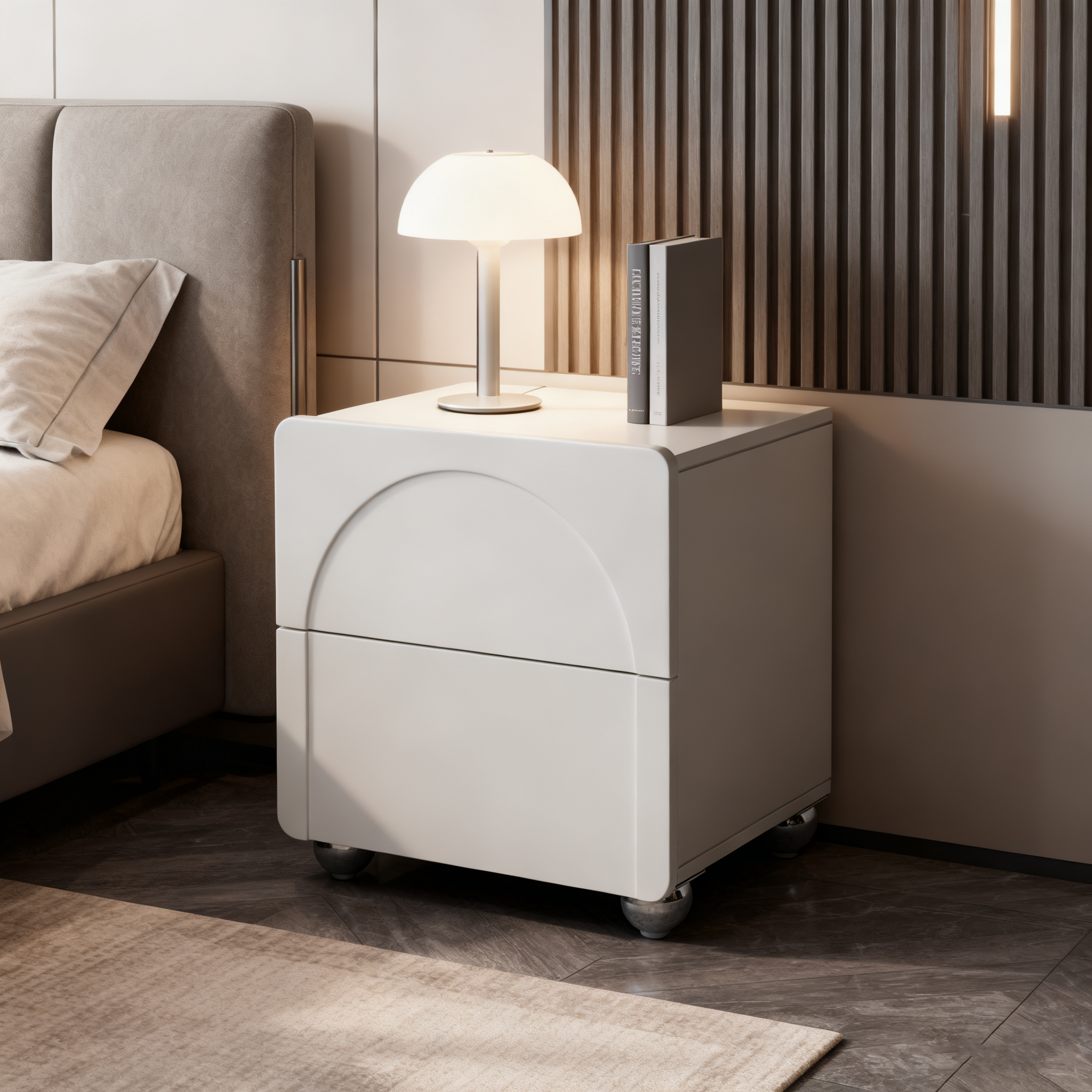 Modern Minimalist Rectangular Nightstand With 2 Drawers E1 Eco-Friendly MDF Rounded Corners & Plastic Base For Bedroom Lumendat