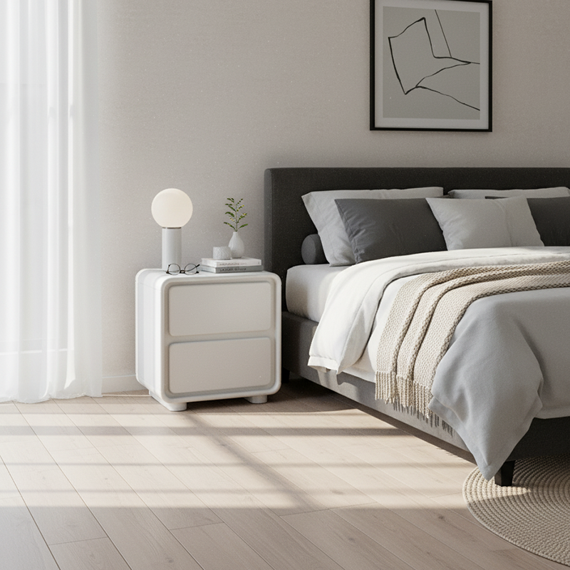 Modern Minimalist Rectangular Nightstand With 2 Drawers E1 Eco-Friendly MDF Smooth Slides Rounded Corners For Bedroom Storage Lumendat