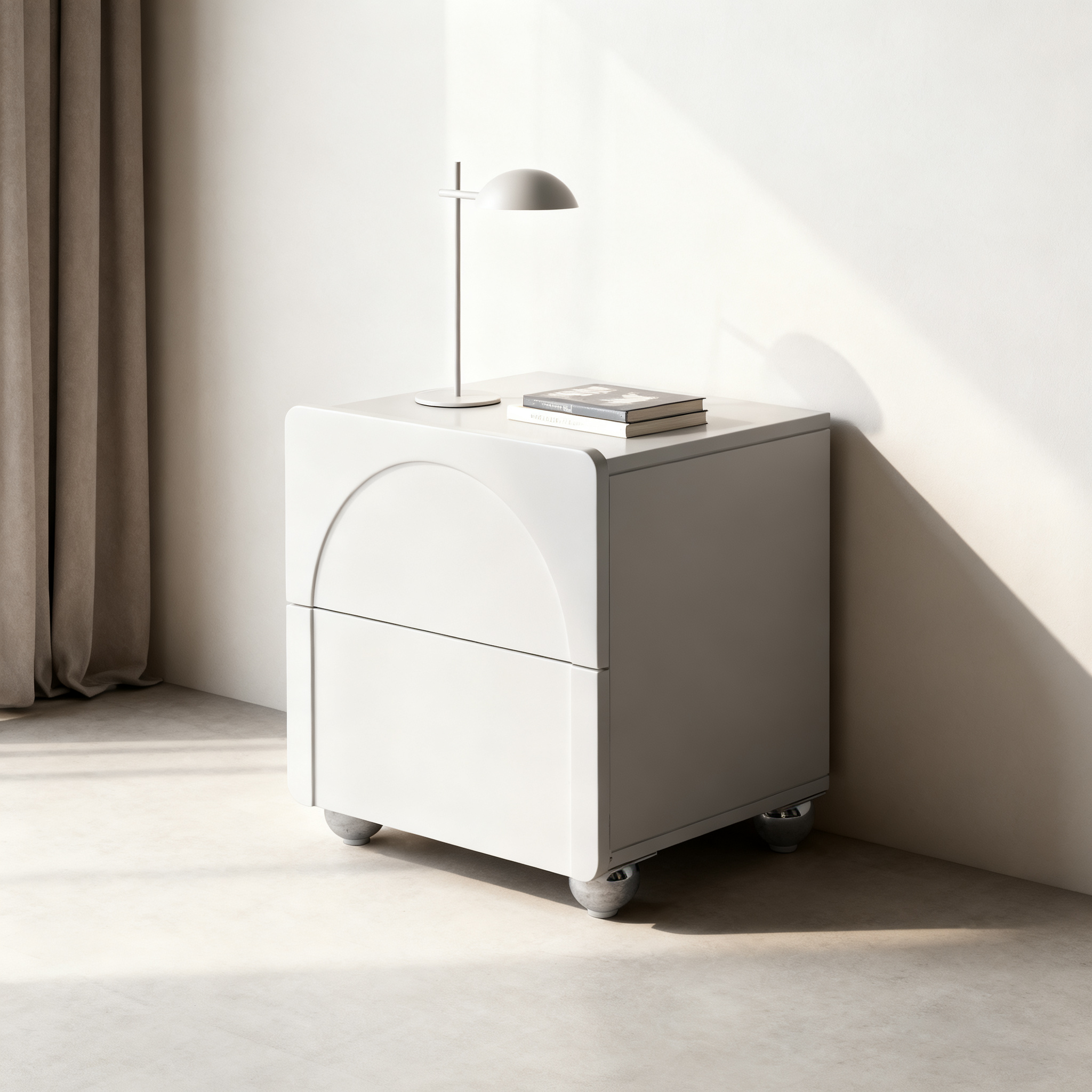 Modern Minimalist Rectangular Nightstand With 2 Drawers E1 Eco-Friendly MDF Rounded Corners & Plastic Base For Bedroom Lumendat