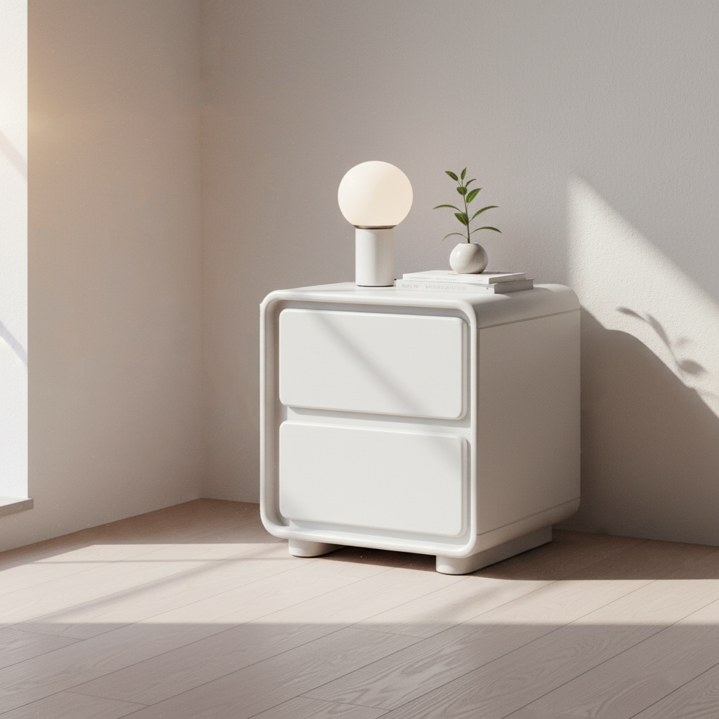 Modern Minimalist Rectangular Nightstand With 2 Drawers E1 Eco-Friendly MDF Smooth Slides Rounded Corners For Bedroom Storage Lumendat