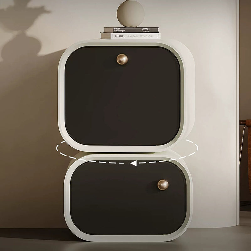 Modern Minimalist Rotatable Nightstand With Dual-Size Drawers E1 Eco-Friendly MDF & Plywood Rounded Corners For Bedroom Storage Lumendat