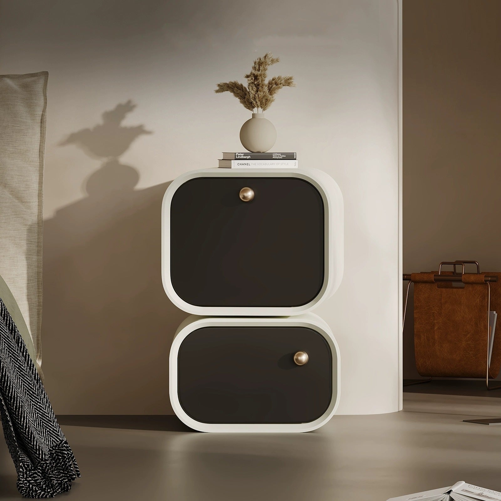 Modern Minimalist Rotatable Nightstand With Dual-Size Drawers E1 Eco-Friendly MDF & Plywood Rounded Corners For Bedroom Storage Lumendat