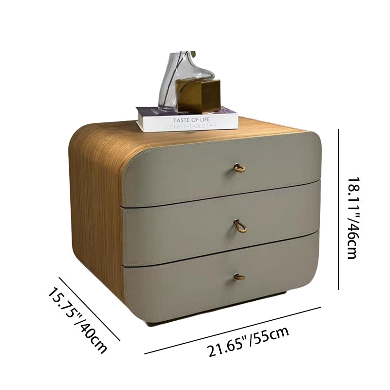 Modern Minimalist E1 MDF Frame Walnut Veneer Nightstand With 3 Drawers Soft Round Edge Bedside Table Lumendat