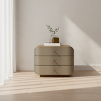Modern Minimalist E1 MDF Frame Walnut Veneer Nightstand With 3 Drawers Soft Round Edge Bedside Table Lumendat