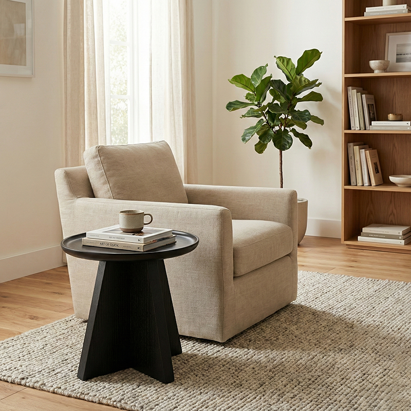 Modern Minimalist Round Side Table With Raised Edge - Plywood & E1 MDF For Living Room & Bedroom Lumendat