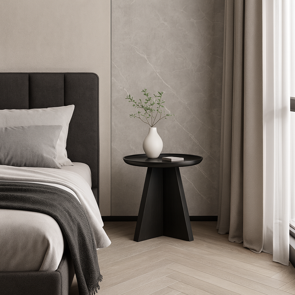Modern Minimalist Round Side Table With Raised Edge - Plywood & E1 MDF For Living Room & Bedroom Lumendat