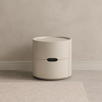 Modern Minimalist Cylinder Plywood & E1 MDF Nightstand With Double Storage Drawers And Protective Raised Rim For Bedroom Lumendat