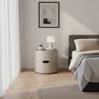 Modern Minimalist Cylinder Plywood & E1 MDF Nightstand With Double Storage Drawers And Protective Raised Rim For Bedroom Lumendat