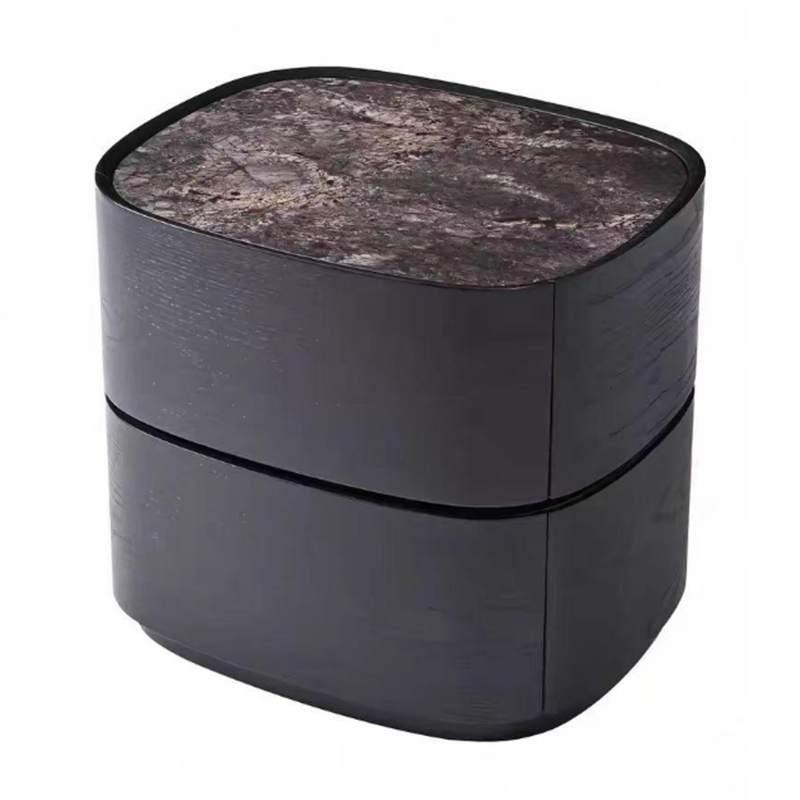 Modern Luxury Oval Stone Slab Plywood Nightstand With Dual Drawers For Bedroom Lumendat