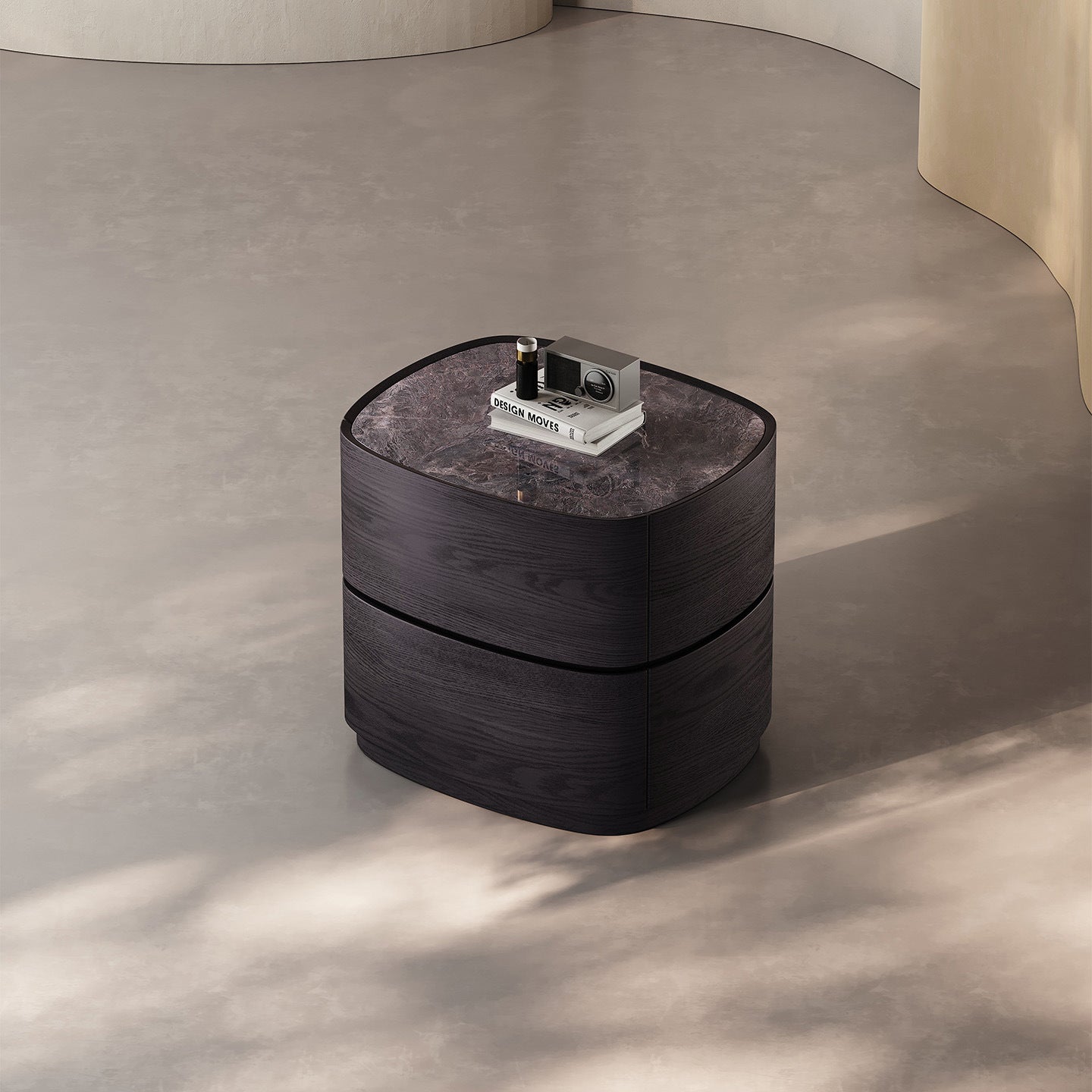 Modern Luxury Oval Stone Slab Plywood Nightstand With Dual Drawers For Bedroom Lumendat