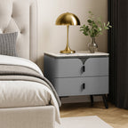 Modern Luxury Rectangular E1 MDF Nightstand With Sintered Stone Top & 2 Drawers For Bedroom Lumendat