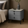Modern Luxury Rectangular E1 MDF Nightstand With Sintered Stone Top & 2 Drawers For Bedroom Lumendat