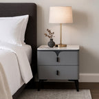 Modern Luxury Rectangular E1 MDF Nightstand With Sintered Stone Top & 2 Drawers For Bedroom Lumendat