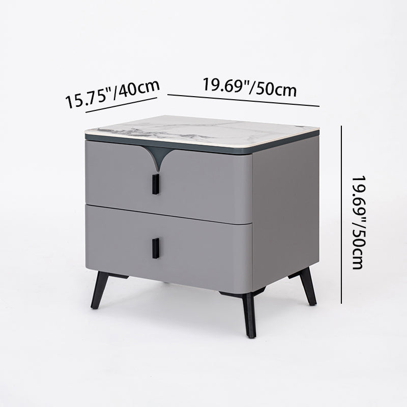 Modern Luxury Rectangular E1 MDF Nightstand With Sintered Stone Top & 2 Drawers For Bedroom Lumendat