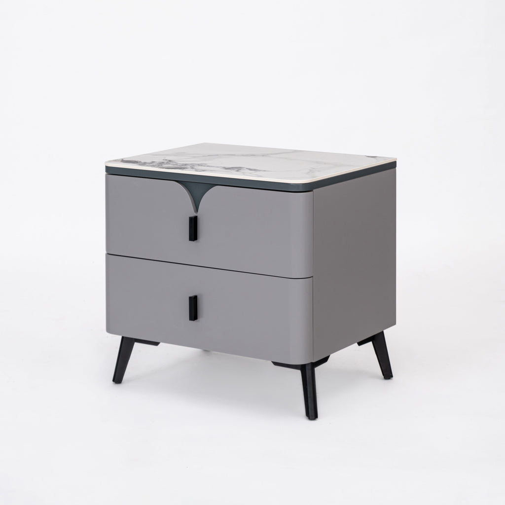 Modern Luxury Rectangular E1 MDF Nightstand With Sintered Stone Top & 2 Drawers For Bedroom Lumendat
