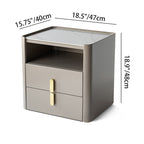 Modern Luxury Rectangular Rounded Corner E1 MDF Stone Slab Nightstand With 2 Drawers For Bedroom Lumendat
