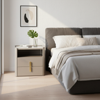 Modern Luxury Rectangular Rounded Corner E1 MDF Stone Slab Nightstand With 2 Drawers For Bedroom Lumendat