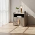 Modern Luxury Rectangular Rounded Corner E1 MDF Stone Slab Nightstand With 2 Drawers For Bedroom Lumendat