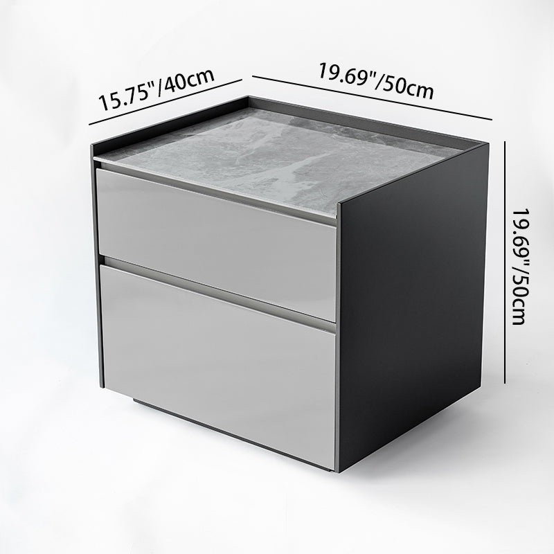 Modern Minimalist Plywood Nightstand With Sintered Stone Top - 2-Drawer Bedside Table For Bedroom Lumendat