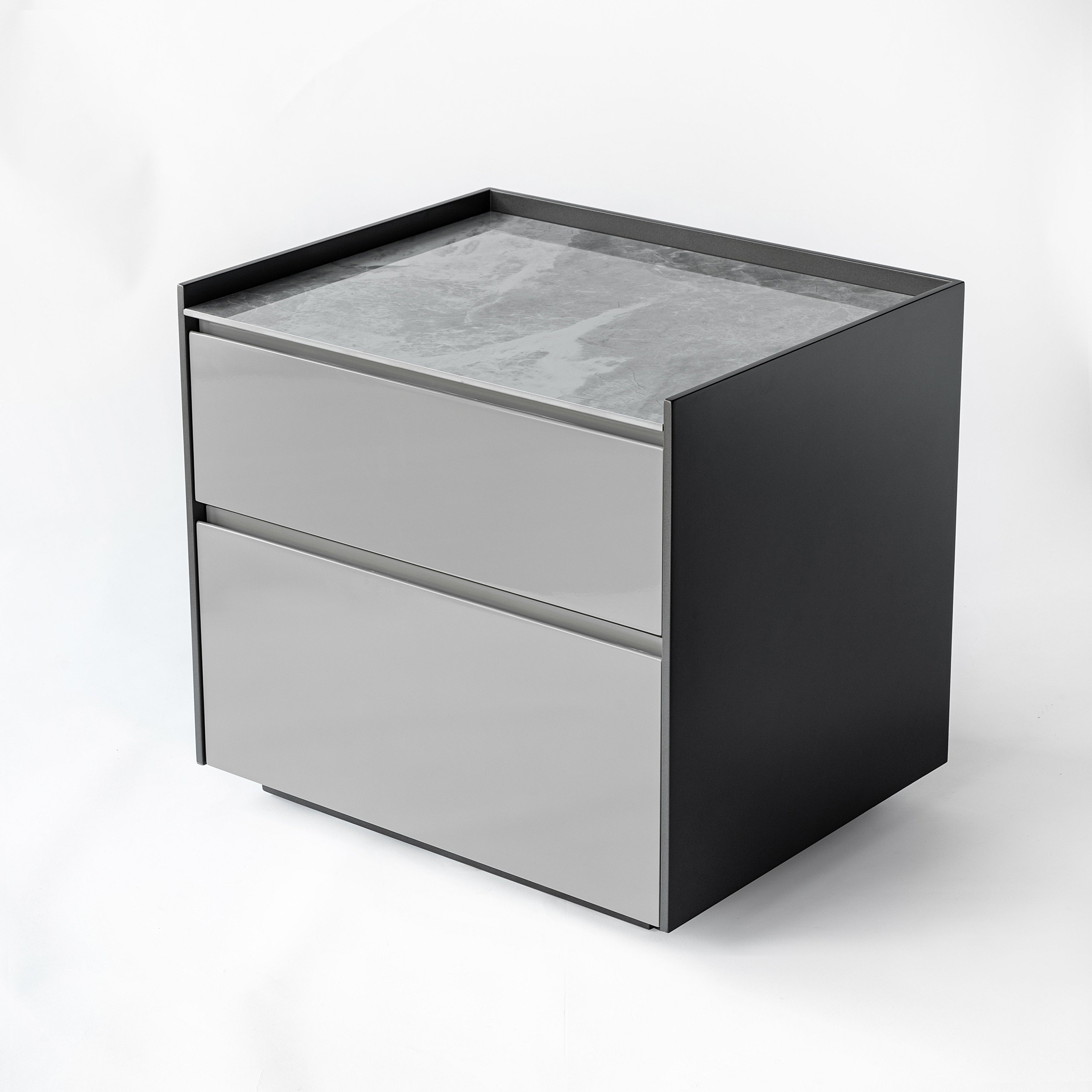 Modern Minimalist Plywood Nightstand With Sintered Stone Top - 2-Drawer Bedside Table For Bedroom Lumendat