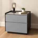 Modern Minimalist Plywood Nightstand With Sintered Stone Top - 2-Drawer Bedside Table For Bedroom Lumendat