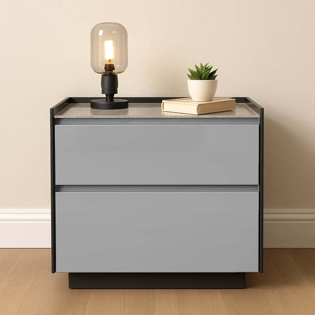 Modern Minimalist Plywood Nightstand With Sintered Stone Top - 2-Drawer Bedside Table For Bedroom Lumendat