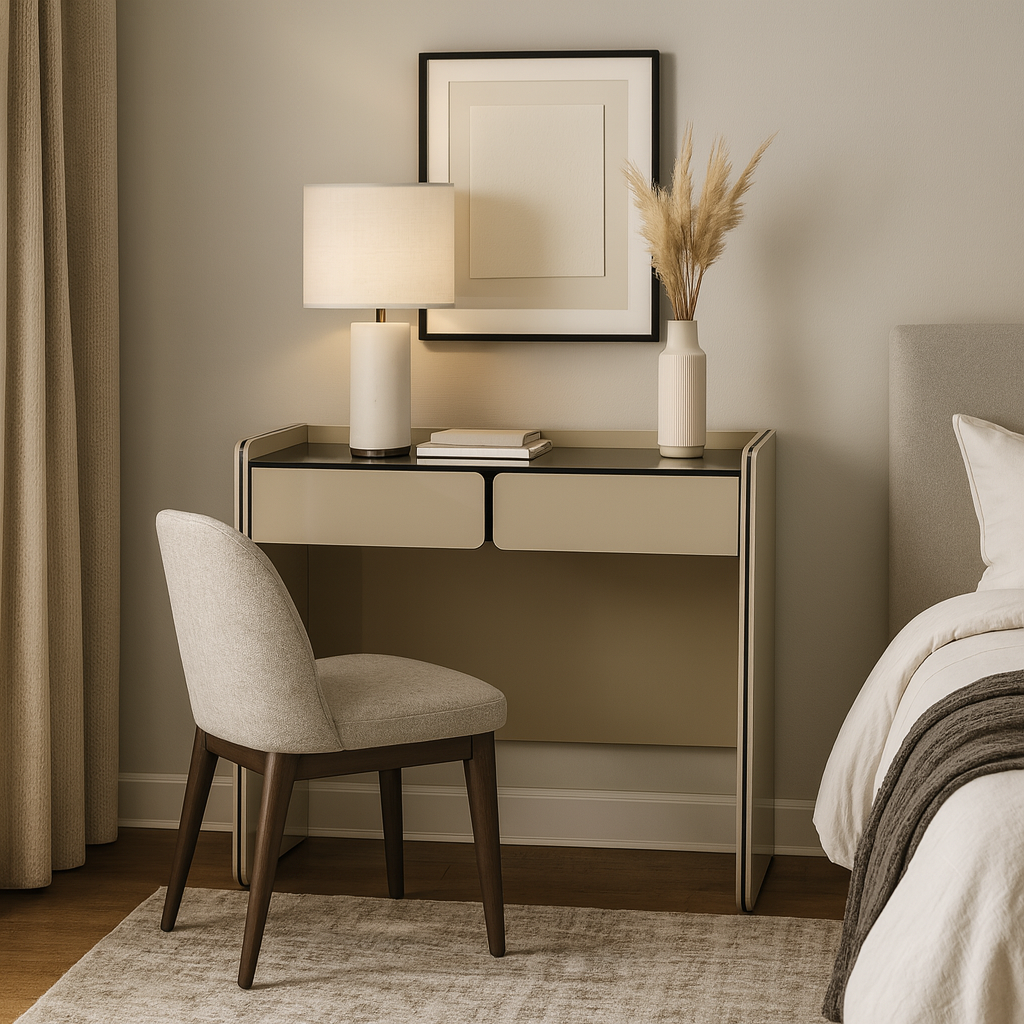 Modern Minimalist E1 MDF Rectangular Makeup Vanity With 2 Drawers & Raised Edge - Bedroom Storage Desk Lumendat
