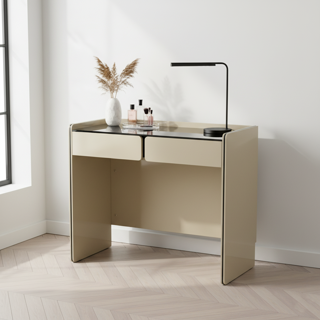 Modern Minimalist E1 MDF Rectangular Makeup Vanity With 2 Drawers & Raised Edge - Bedroom Storage Desk Lumendat