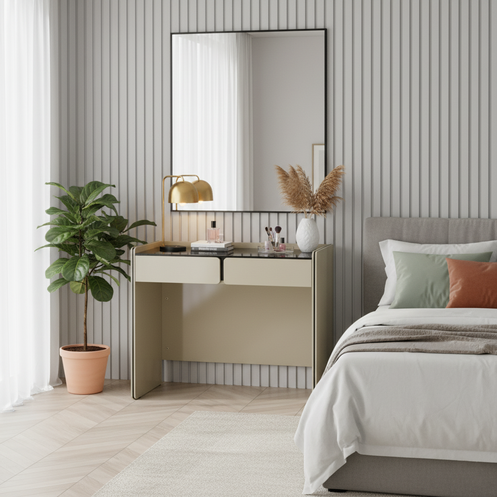 Modern Minimalist E1 MDF Rectangular Makeup Vanity With 2 Drawers & Raised Edge - Bedroom Storage Desk Lumendat