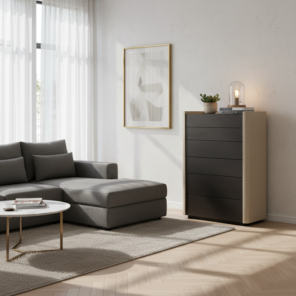 Modern Minimalist Rectangular Storage Cabinet With 6 Drawers - E1 MDF Chest Organizer For Living Room Lumendat