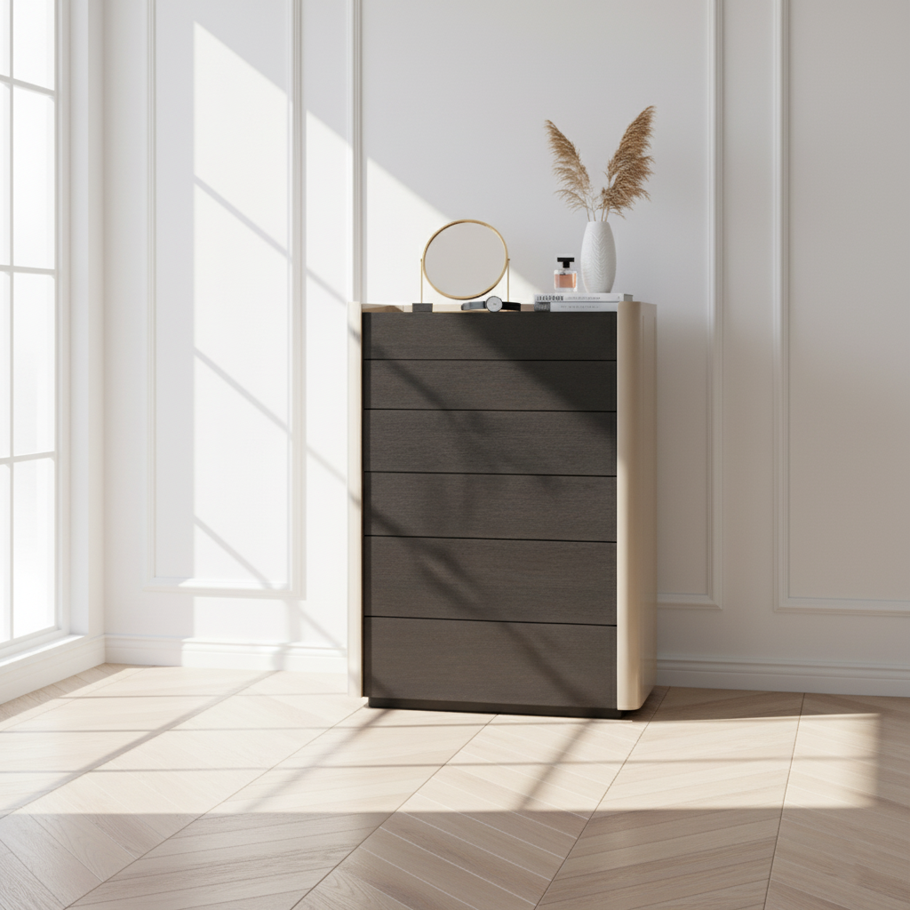 Modern Minimalist Rectangular Storage Cabinet With 6 Drawers - E1 MDF Chest Organizer For Living Room Lumendat