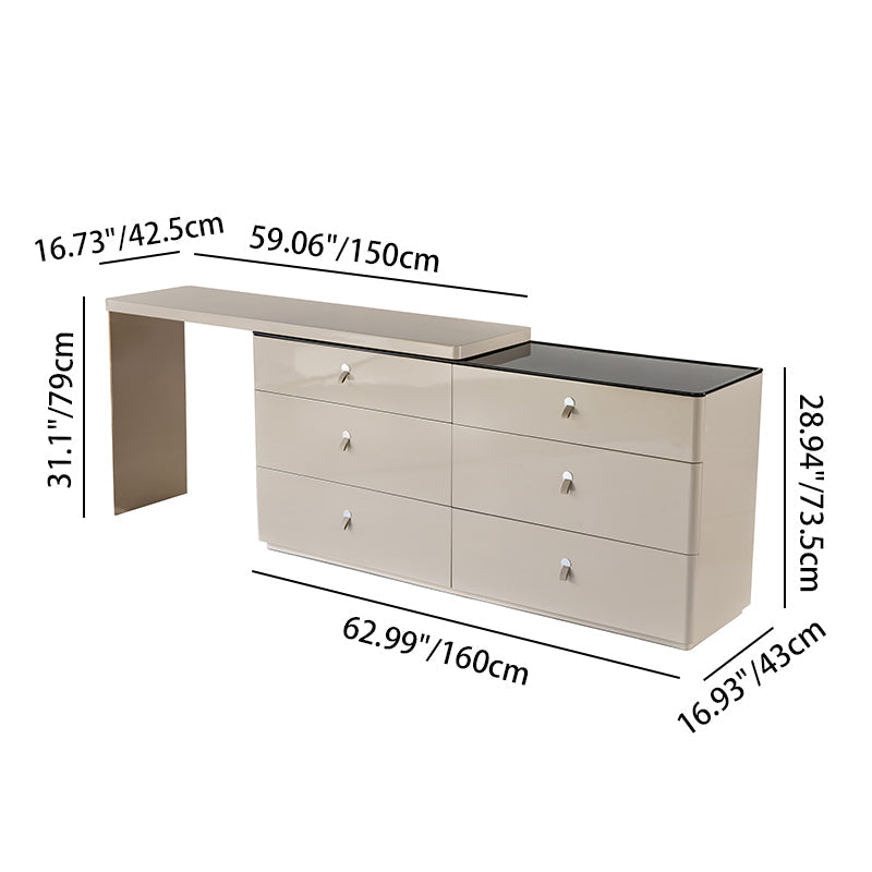Modern Adjustable-Length E1 MDF Storage Cabinet With 6 Drawers - Minimalist Rectangular Makeup Vanity For Bedroom & Home Office Lumendat