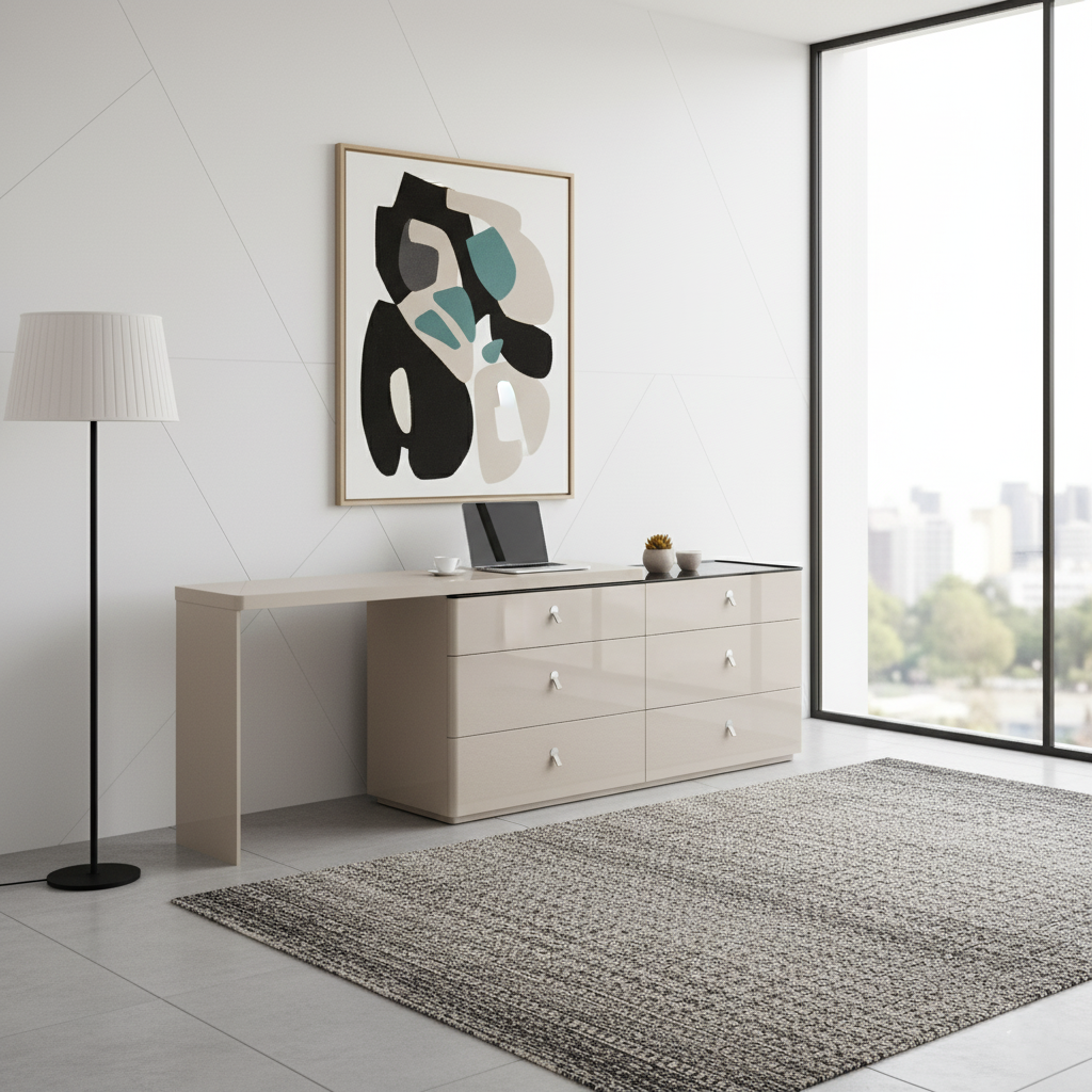 Modern Adjustable-Length E1 MDF Storage Cabinet With 6 Drawers - Minimalist Rectangular Makeup Vanity For Bedroom & Home Office Lumendat