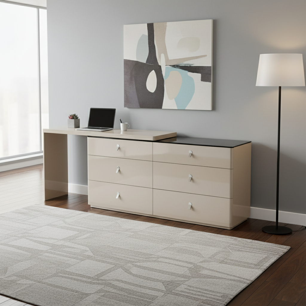 Modern Adjustable-Length E1 MDF Storage Cabinet With 6 Drawers - Minimalist Rectangular Makeup Vanity For Bedroom & Home Office Lumendat